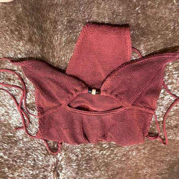 Bond-Eye Fowler Red Cutout Beaded Lace-Up One Piece Swimsuit OS - Picture 2 of 14